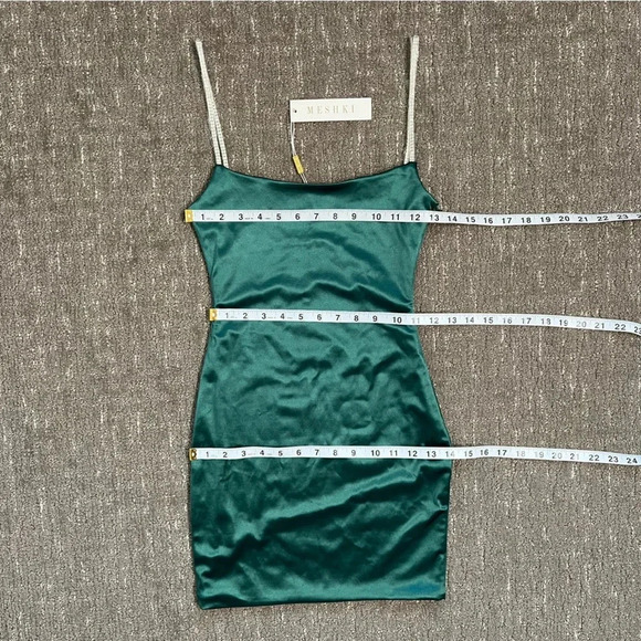 NWT MESHKI Ruby Diamante Strap Mini Dress Emerald Green Size XS - Picture 7 of 9